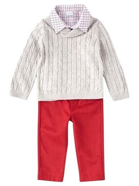 Edgehill Collection Baby Boys 3pc Cable Knit Sweater Shirt Pant Set Size 6M NWT